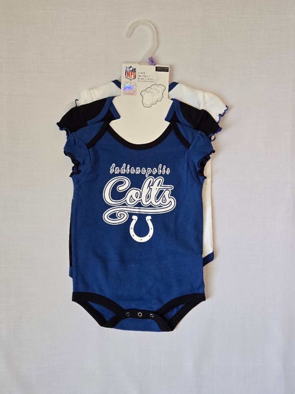 NWT NFL Indianapolis Colts Baby 3 Piece Bodysuit Set 6-9M Football
